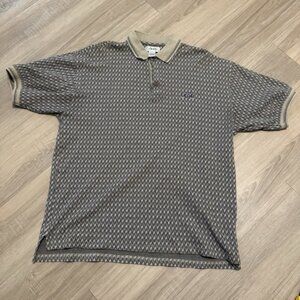 Men's IZOD Polo Golf Shirt Size Large Brown All OverPattern 1/4 Button T Shirt‎